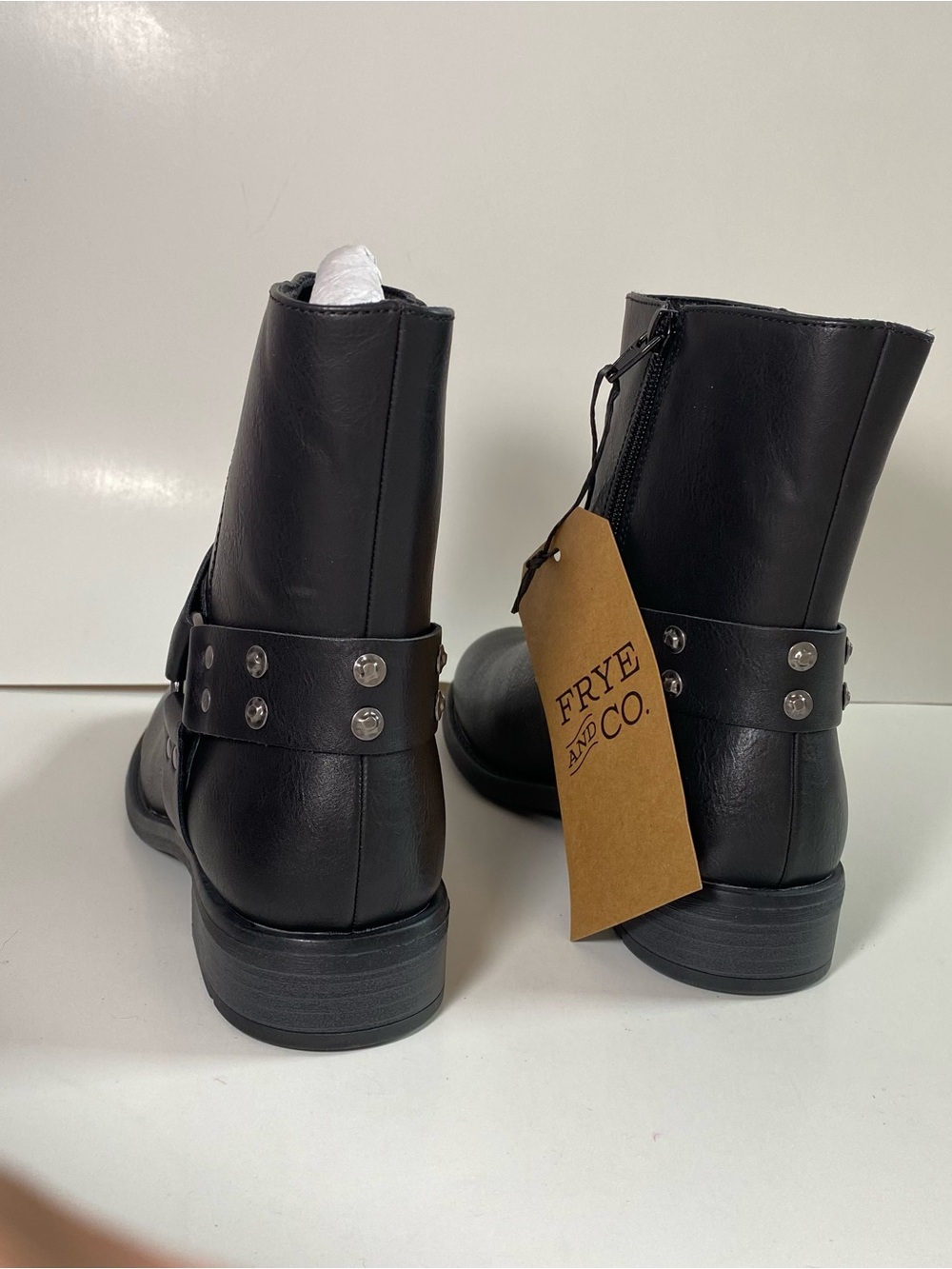 NEW Frye & Co. Women's Black Moto Harness Boots with Stud Detail size 9 - Picture 4 of 7